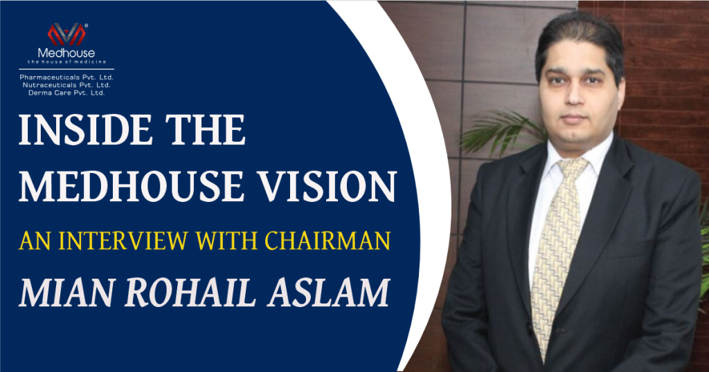 Chairman Mian Rohail Aslam seated in an interview, representing Medhouse’s structured leadership, ethical business model, and long-term vision for Pakistan’s pharma future.