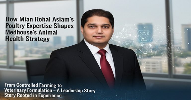 Mian Rohail Aslam at Medhouse Animal Health — leading innovation through real poultry experience and farmer-focused veterinary product development in Pakistan.